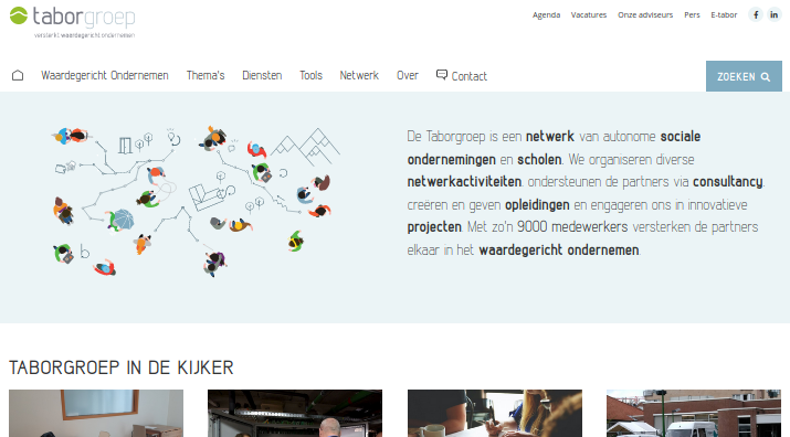 Screenshot van de voorpagina van de nieuwe Taborgroep website